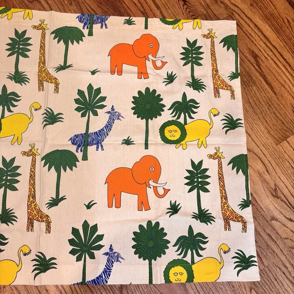 Vintage Mid Century Jungle Safari Curtain Panels Set of 2 Elephants Lions Zebra